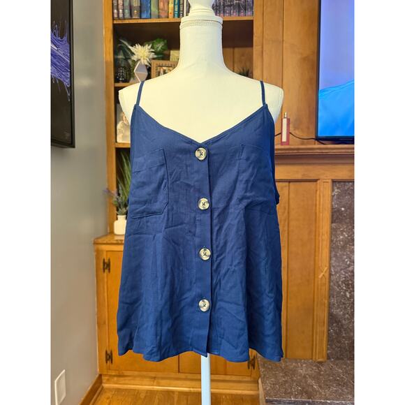 NWT Market & Spruce Button Down Navy Blouse with Double Pockets Sz. XL - Picture 1 of 9